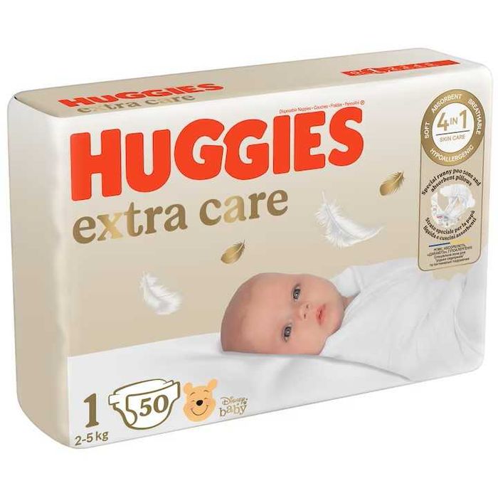 Scutece/Pampers Huggies Extra Care mărimea 1, 2-5 kg, 50 buc. SIGILAT !