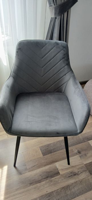 Set 4 scaune catifea gri/Grey  picioare metalice