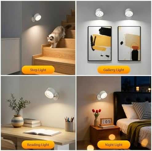 Нови Стенни лампи без окабеляване 2 броя с дистанционно аплик 3 цвята димиране и таймер