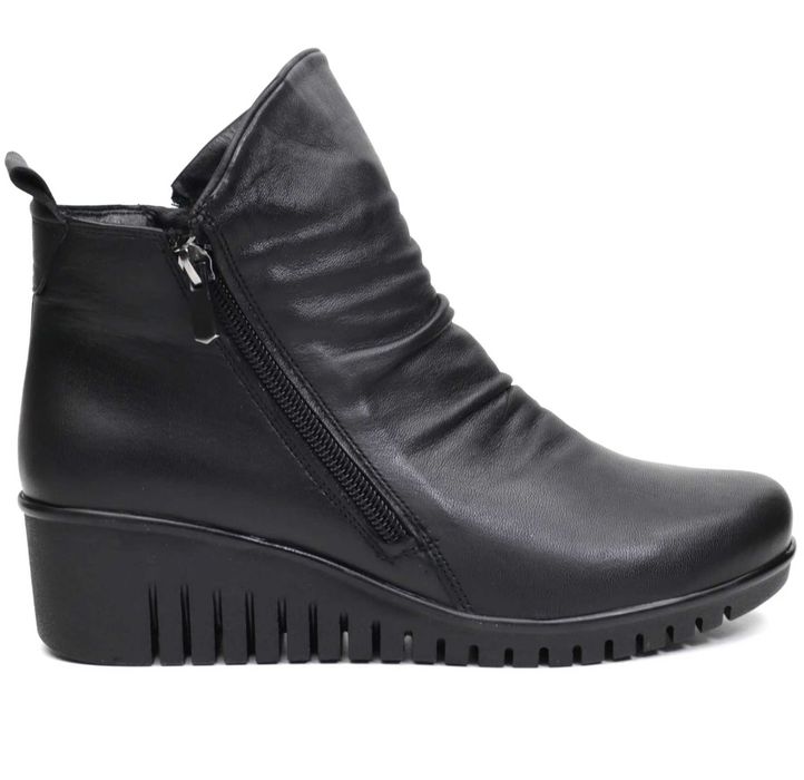 Ghete botine dama Anna Viotti, negru, piele naturala, toc 3cm, size 38