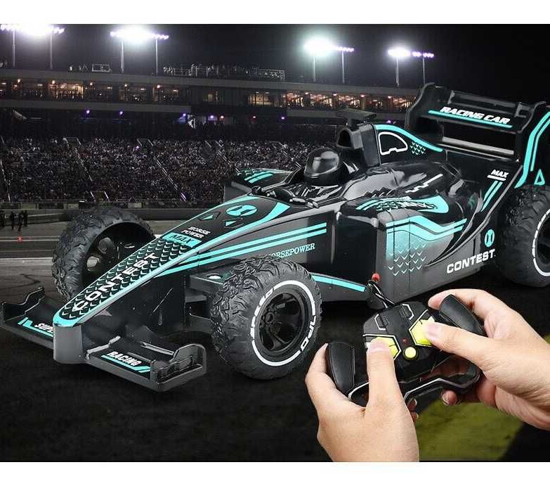 Masina de curse cu telecomanda, Efect de Spray, Neagra / Rosie