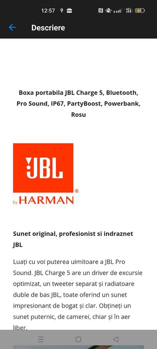 JBL Charge 5 Rosie – ca Nouă | Bluetooth | IP67 | Bass Puternic  550