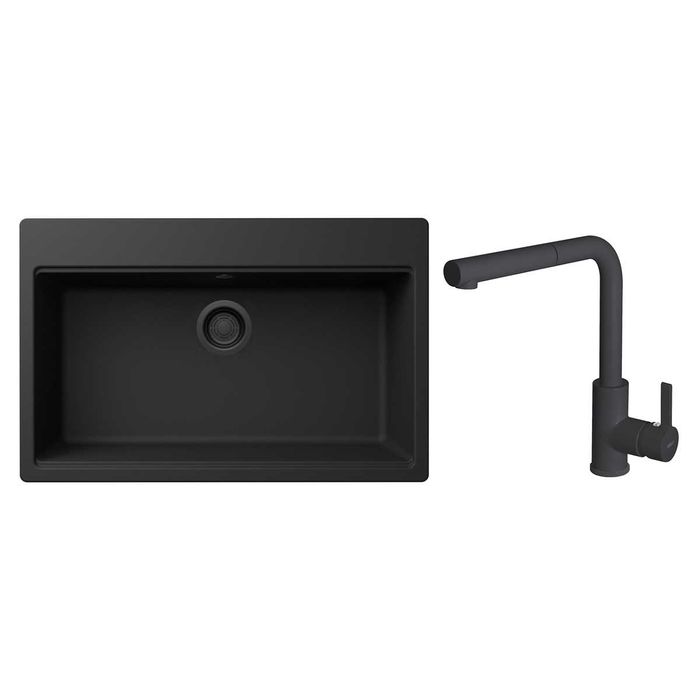 Chiuveta bucatarie granit Time 130 neagra cu baterie Shell Plus Black