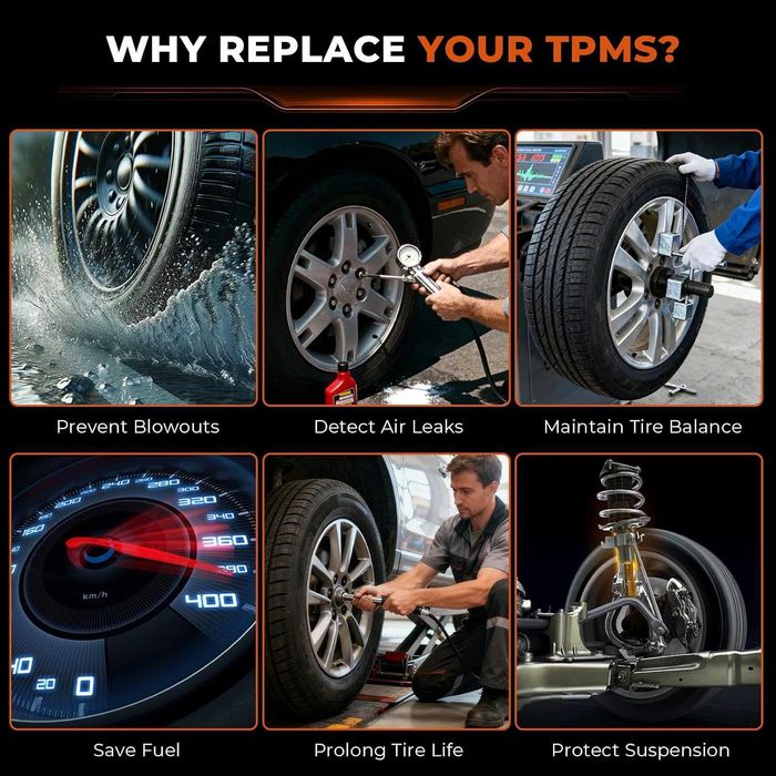 Многопротоколни TPMS сензори за налягане в гумите, подходящи за Ford всички модели - 4 бр.