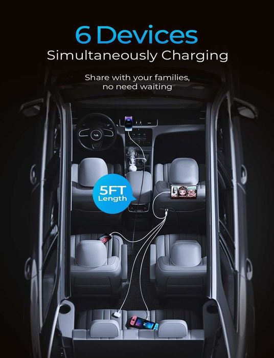 Автомобильное зарядное устройство для телефона Ainope 90W