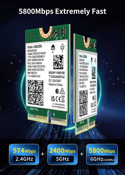 Placă wireless NICGIGA WiFi 7/6 Intel BE200 NGW,Bluetooth 5.4,5.8Gbps