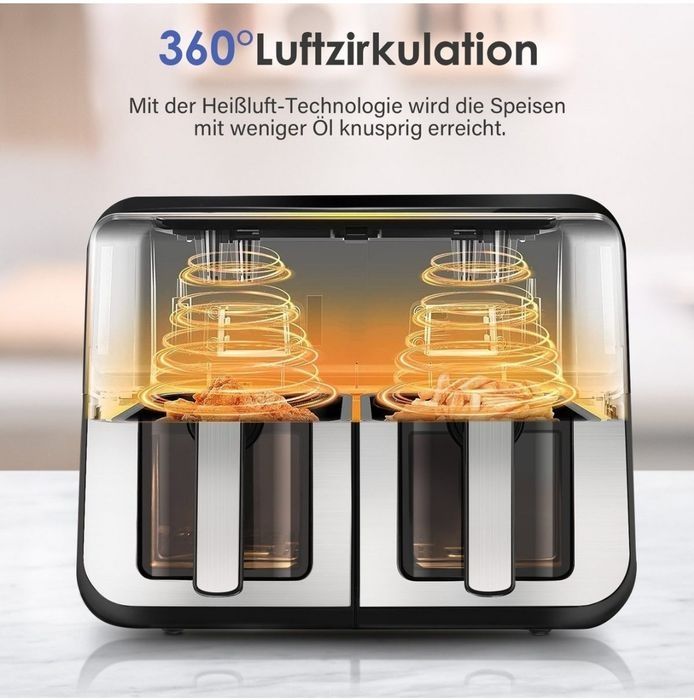 Friteuza dubla cu aer cald Oyajia Airflayer dual zone 2600W