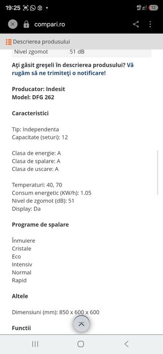 Indesit DFG 262 Masina de spalat vase, in stare buna, putin folosita