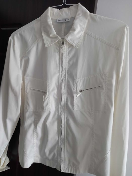 Бяла дамска риза -якенце без подплата, с цип и джобчета