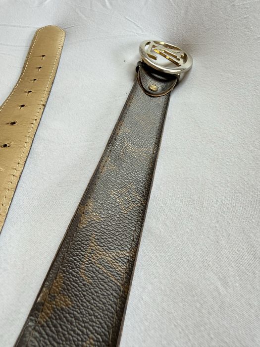Curea maro cu catarama aurie/ Brown Leather Monogram Belt - - Gold Buckle