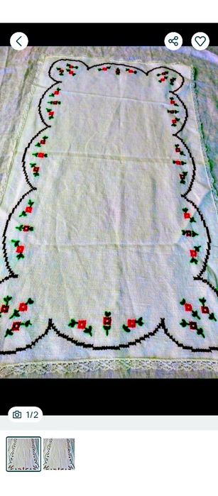 STERGAR/PROSOP țărănesc tradițional cusut la mâna pe pânză țesută