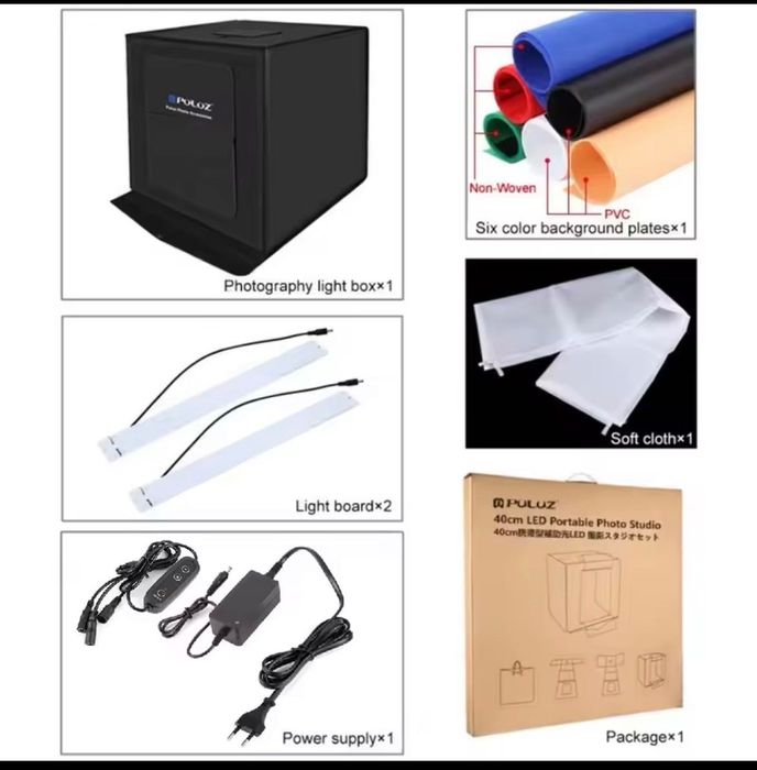 Преносима фото кутия Light box Puluz с 6 фона