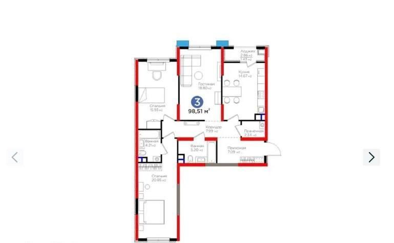 Продается 3 комнатная квартира BI SADO коробка  100м2