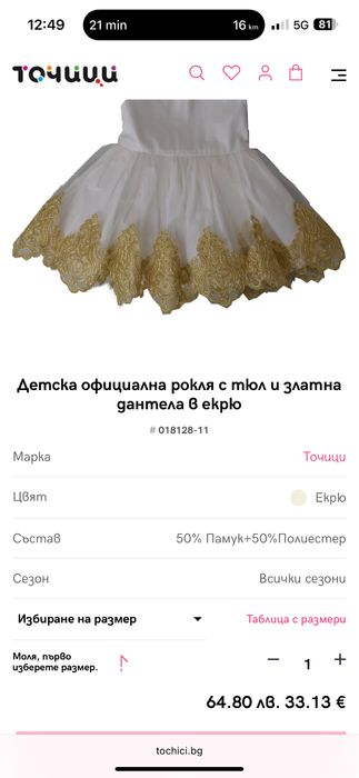 Рокля за кръщене за бебе момиче на Точици tochici