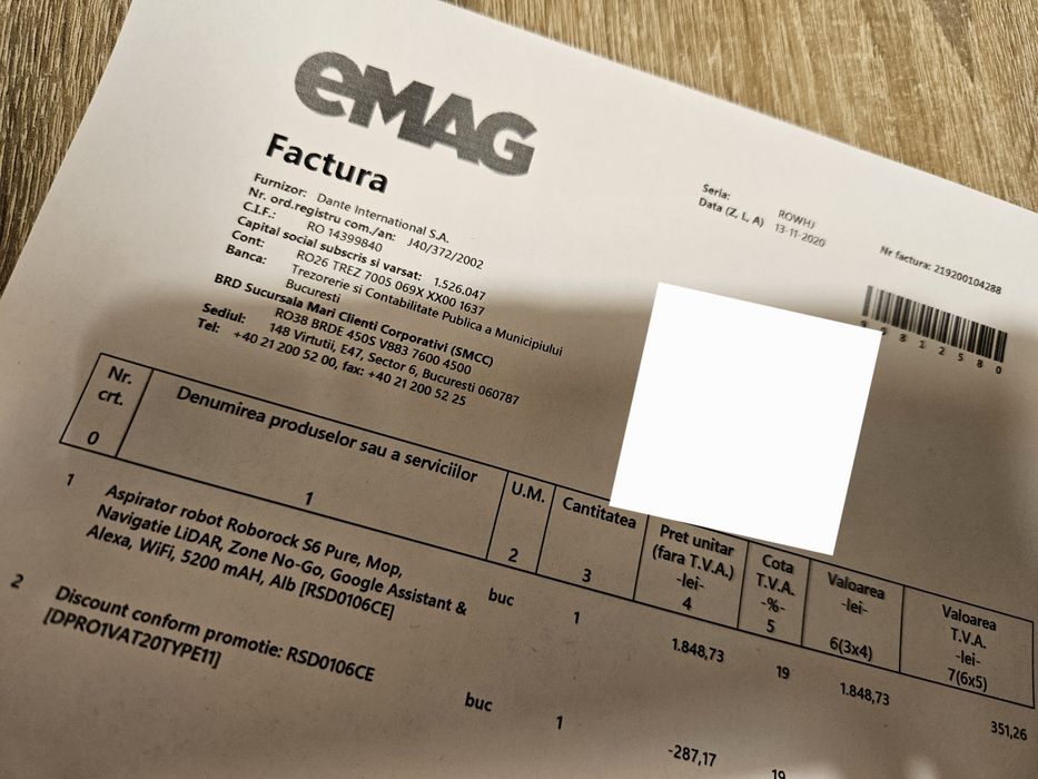 Aspirator Roborock S6 pure cu functie mop