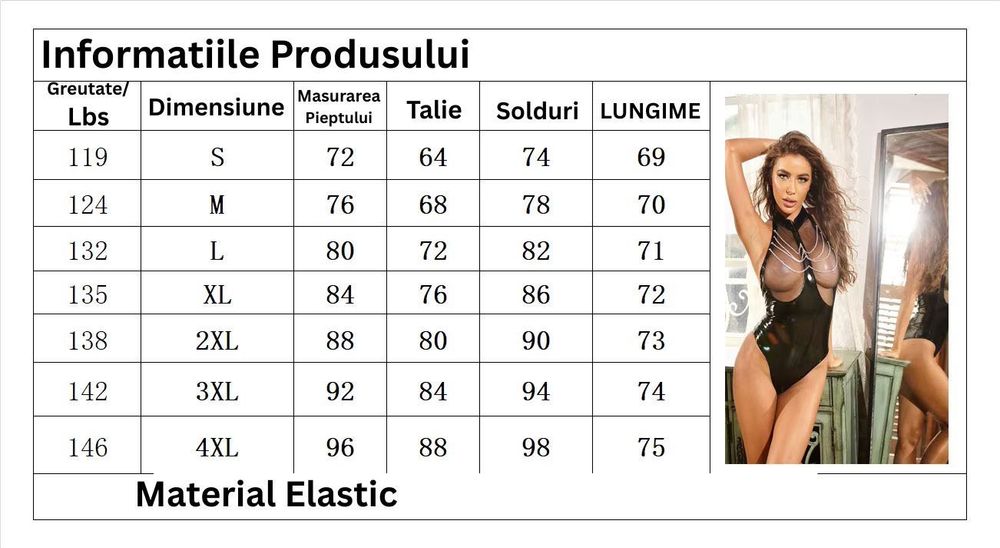 Costum seductive din latex cu fermoar si lanturi, negru lucios, set pentru femei, S, M, L