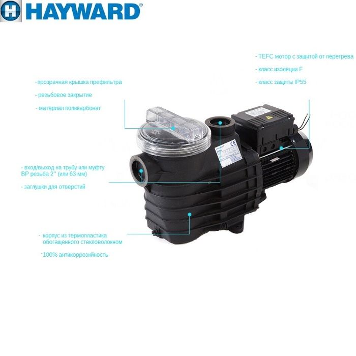 Насосы для бассейнов Hayward 1,5НР, 22м3/час. (Испания)
