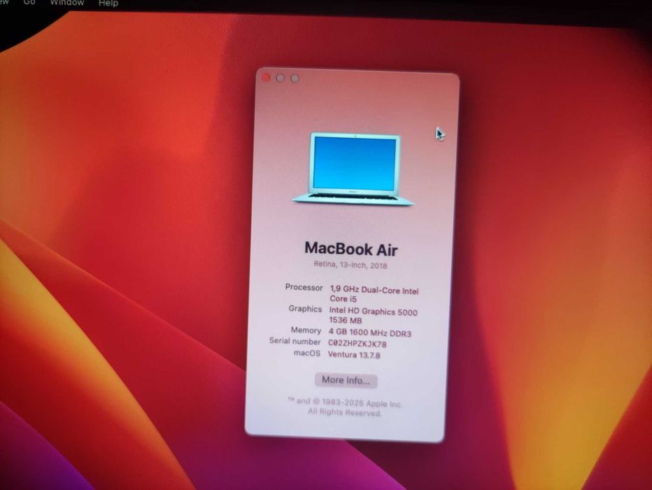MacBook Air 13 A1466 240GB | 82% Батерия |  4GB RAM | Ventura