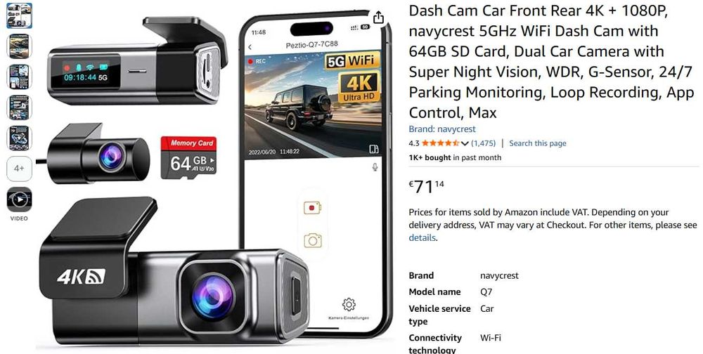 Camera auto fata-spate 4K + 1080P Camera de bord