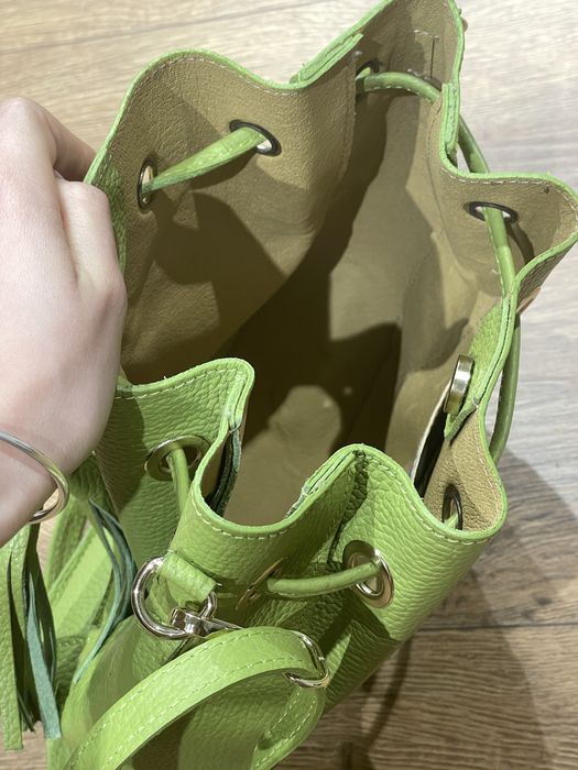 Poseta verde lime din piele naturala