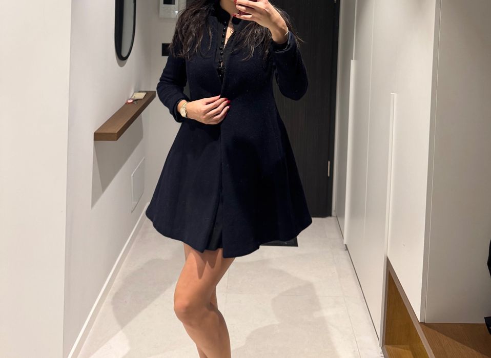 Тъмносиньо дамско палто