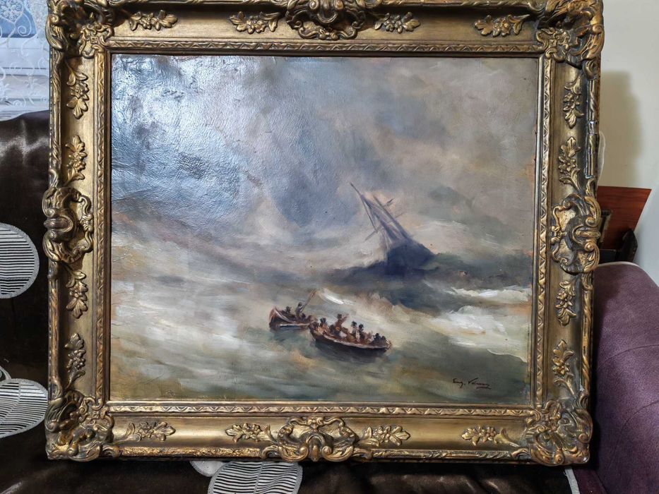 Tablou mare, original  Eugen Voinescu (1844 - 1909) - Naufragiul