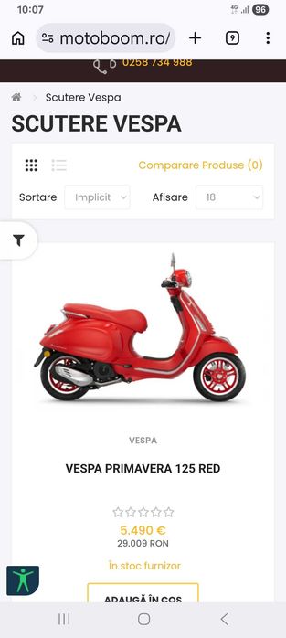 Scuter Vespa Primavera 125 Red (NOU)