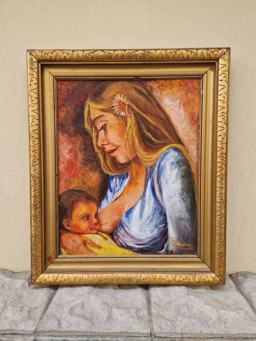 Уникална антикварна испанска картина масло върху платно