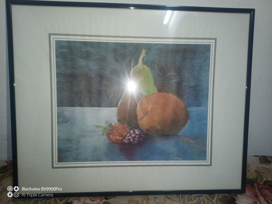 Tablou semnat pictat in acuarela cu sticla