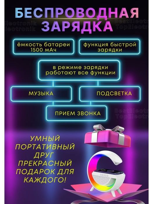 Лампа светодиодная звуковая колонка беспроводная зарядка.