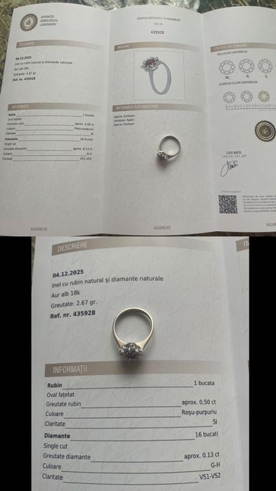 Inel din aur 18k cu rubin natural si diamante naturale