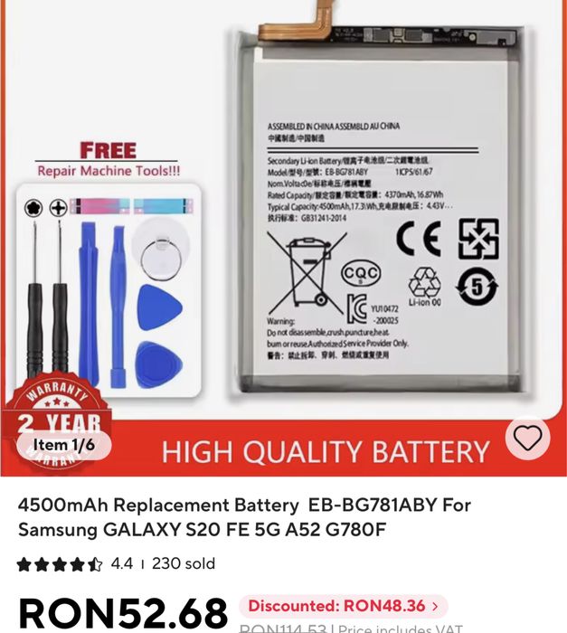 Samsung a52 Baterie și carcasă -Nou