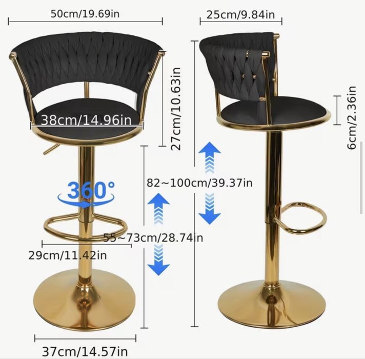 Set 2 scaune negre cu picior auriu