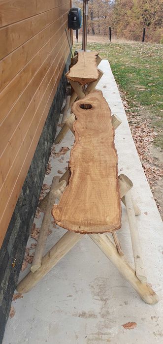 Градинска бар маса масивна от плот дъб и крака топола импрегнирана