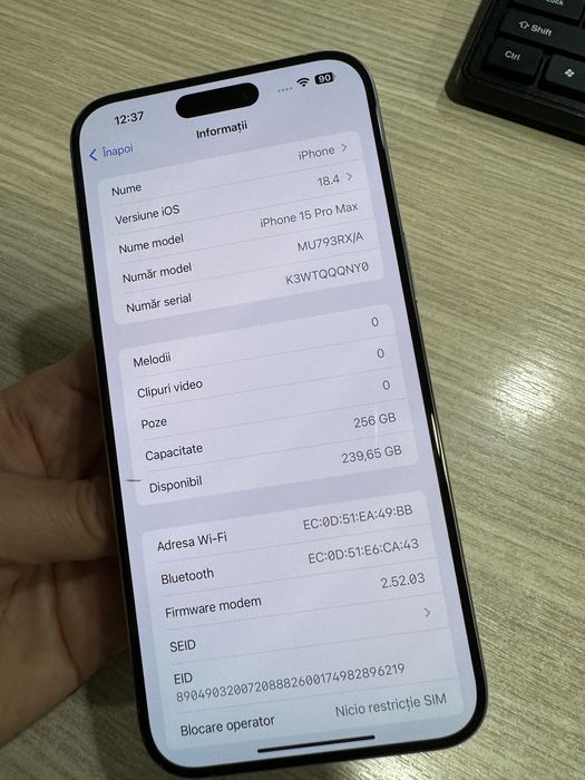 iPhone 15 Pro Max, 256GB, 5G, Natural, Impecabil/CA NOU, Bateria 98%!