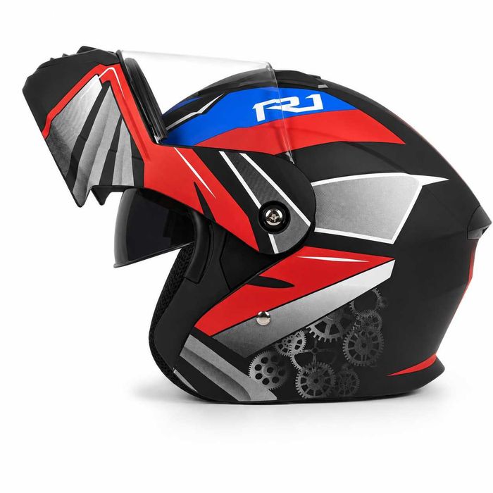 Casca Moto/Scuter Flip-Up, Viziera Dubla, Protectie UV, Rosu