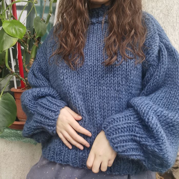 pulover tricotat manual cu lana oversize, chunky, calduros