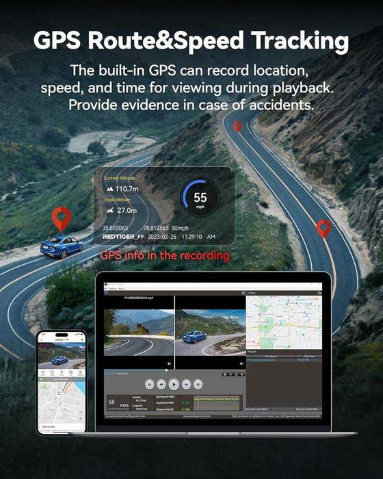 Автомобилна камера 4K предна и задна REDTIGER F9