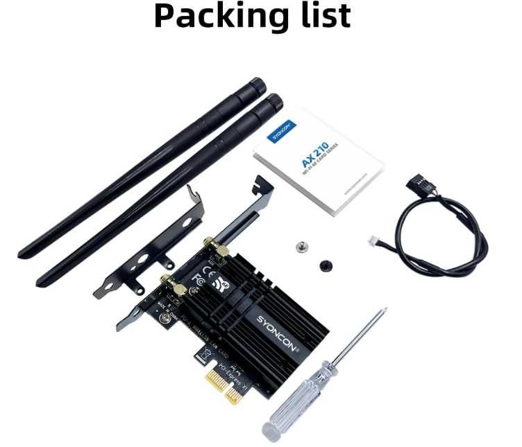 Placa Retea Wi-Fi 6E + Bluetooth 5.3 PCIe Syoncon AX210 (Intel AX210NGW, 5374 Mbps, 6dBi, WPA3)