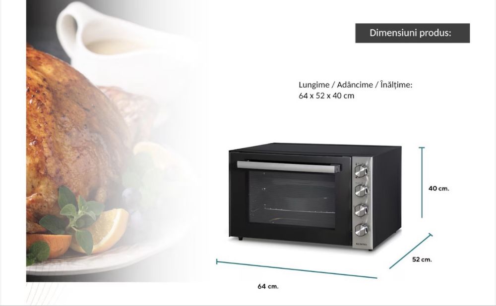 Cuptor electric Kumtel LX-9645FA Pizza & Rotisor XXL, 70 litri, 2500 W, Rotisor, Convectie, 7 moduri de gatit, geam dublu, negru/inox