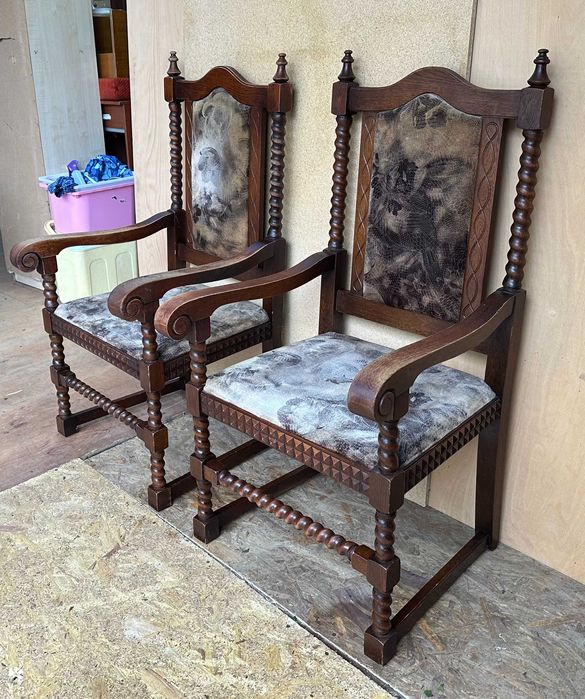 Jilt din lemn masiv stil Baroc; Fotoliu; Scaun cu elemente sculptate