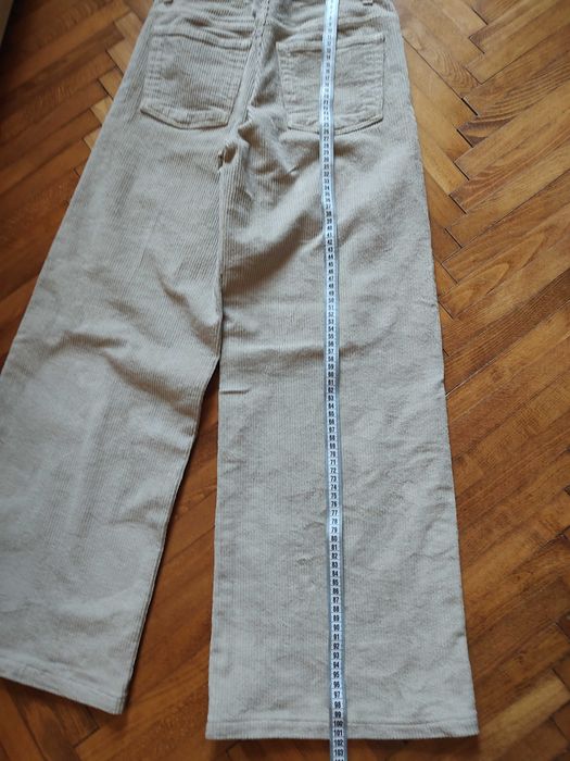 Pantaloni wide leg, catifea raiata, S, crem