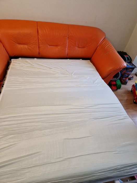 Canapea extensibila din piele ecologica cu 2 fotolii