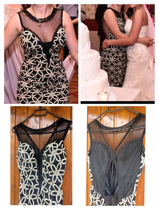 Rochie sirena neagra flori aurii