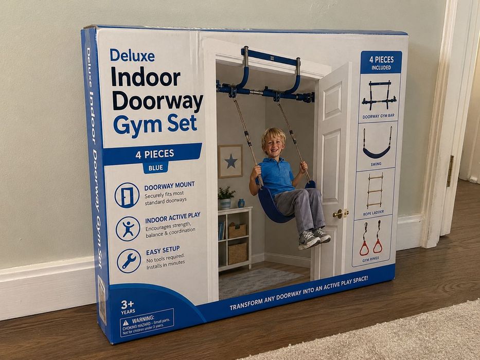 Set sală de sport interior Gym1 Deluxe pentru copii, 4 piese, albastru