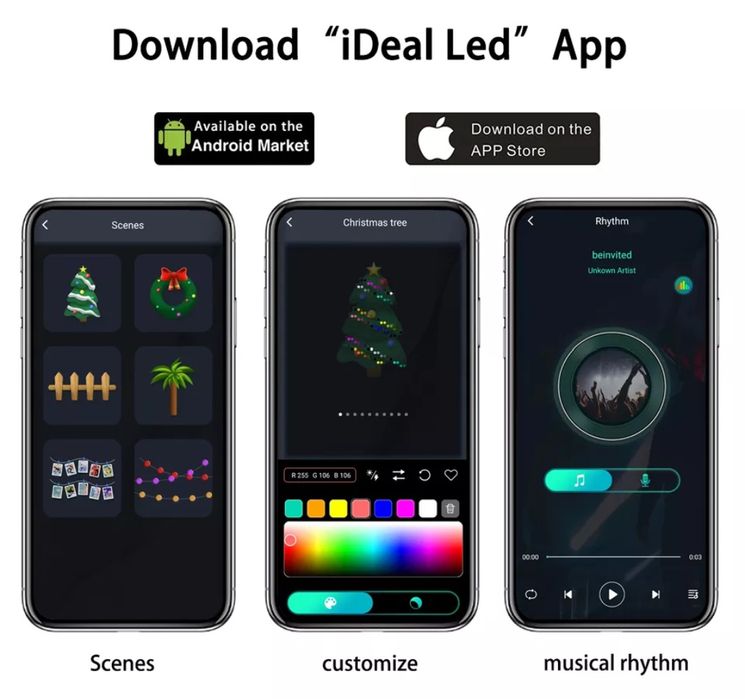 Instalație smart bluetooth rgb crăciun 10m