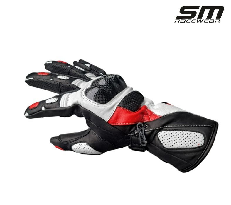 Manusi moto piele naturala SM Striker Red-White Long S, M, L, XL, 2XL