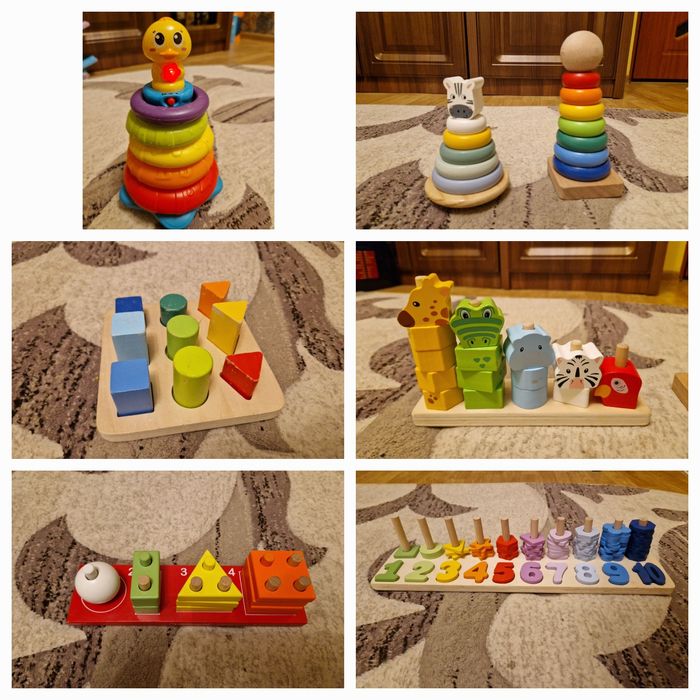 Lot jucarii copii mici de lemn + unul de plastic Montessori