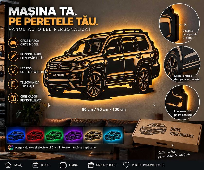 Decor Garaj Auto Panou LED RGB Personalizat cu Masina Ta