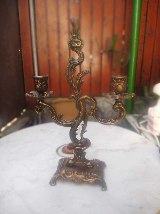 Sfesnic 3 brațe din bronz masiv stil Art Deco